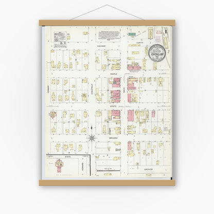 Old map wall art mockup — magnetic wood frame on white wall — Sanborn Fire Insurance Map from Central Lake, Antrim County, Michigan (1907) - Complete Map Set
