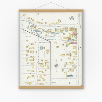 Old map wall art mockup — magnetic wood frame on white wall — Sanborn Fire Insurance Map from New Berlin, Chenango County, New York (1899), Sheet #0003
