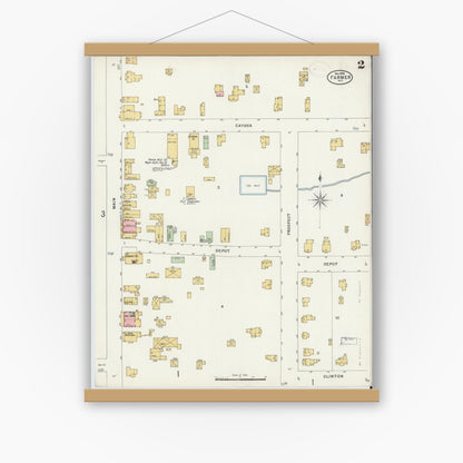 Old map wall art mockup — magnetic wood frame on white wall — Sanborn Fire Insurance Map from Farmer, Seneca County, New York (1898), Sheet #0002