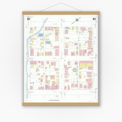Old map wall art mockup — magnetic wood frame on white wall — Sanborn Fire Insurance Map from Jefferson City, Cole County, Missouri (1939), Sheet #0010