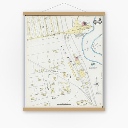 Old map wall art mockup — magnetic wood frame on white wall — Sanborn Fire Insurance Map from Necedah, Juneau County, Wisconsin (1891), Sheet #0002