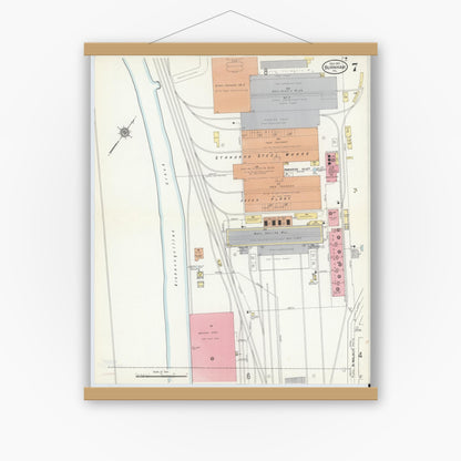 Old map wall art mockup — magnetic wood frame on white wall — Sanborn Fire Insurance Map from Burnham, Mifflin County, Pennsylvania (1910), Sheet #0007