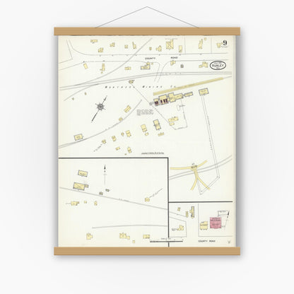 Old map wall art mockup — magnetic wood frame on white wall — Sanborn Fire Insurance Map from Hurley, Iron County, Wisconsin (1913), Sheet #0009