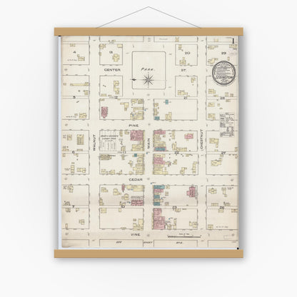 Old map wall art mockup — magnetic wood frame on white wall — Sanborn Fire Insurance Map from Lexington, McLean County, Illinois (1885) - Complete Map Set