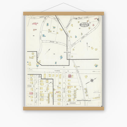 Old map wall art mockup — magnetic wood frame on white wall — Sanborn Fire Insurance Map from Wayne, Delaware County, Pennsylvania (1914), Sheet #0006