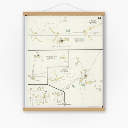 Old map wall art mockup — magnetic wood frame on white wall — Sanborn Fire Insurance Map from Ironwood, Gogebic County, Michigan (1898), Sheet #0014