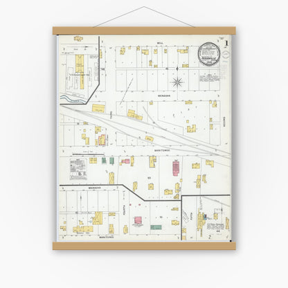 Old map wall art mockup — magnetic wood frame on white wall — Sanborn Fire Insurance Map from Reedsville, Manitowoc County, Wisconsin (1900) - Complete Map Set