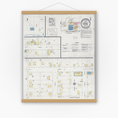 Old map wall art mockup — magnetic wood frame on white wall — Sanborn Fire Insurance Map from Cabool, Texas County, Missouri (1930) - Complete Map Set