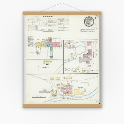 Old map wall art mockup — magnetic wood frame on white wall — Sanborn Fire Insurance Map from Muncy, Lycoming County, Pennsylvania (1896) - Complete Map Set