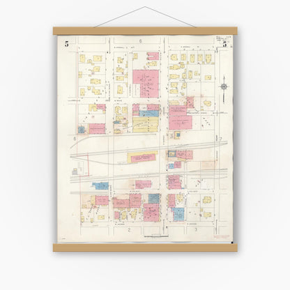Old map wall art mockup — magnetic wood frame on white wall — Sanborn Fire Insurance Map from Marion, Williamson County, Illinois (1946), Sheet #0005
