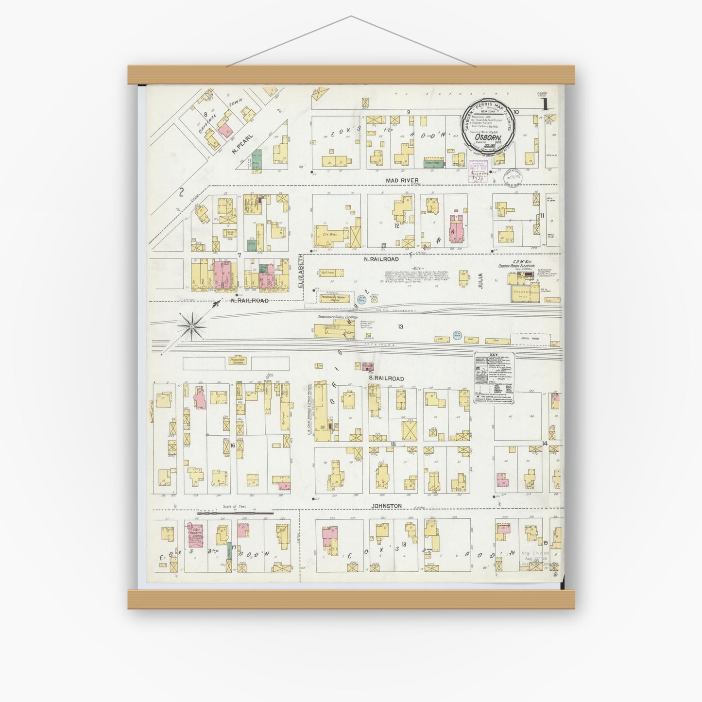 Old map wall art mockup — magnetic wood frame on white wall — Sanborn Fire Insurance Map from Osborn, Greene County, Ohio (1901) - Complete Map Set