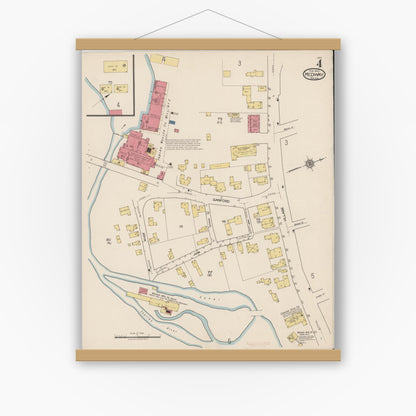 Old map wall art mockup — magnetic wood frame on white wall — Sanborn Fire Insurance Map from Medway, Norfolk County, Massachusetts (1922), Sheet #0004