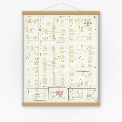 Old map wall art mockup — magnetic wood frame on white wall — Sanborn Fire Insurance Map from Clinton, Vermillion County, Indiana (1910), Sheet #0007