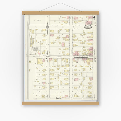 Old map wall art mockup — magnetic wood frame on white wall — Sanborn Fire Insurance Map from New Bremen, Auglaize County, Ohio (1914), Sheet #0004