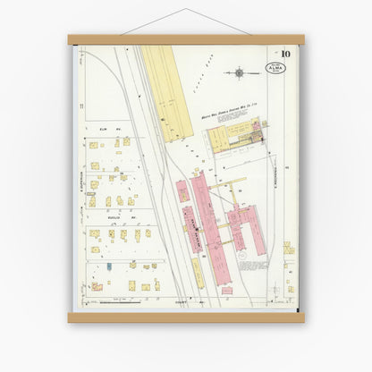 Old map wall art mockup — magnetic wood frame on white wall — Sanborn Fire Insurance Map from Alma, Gratiot County, Michigan (1910), Sheet #0010