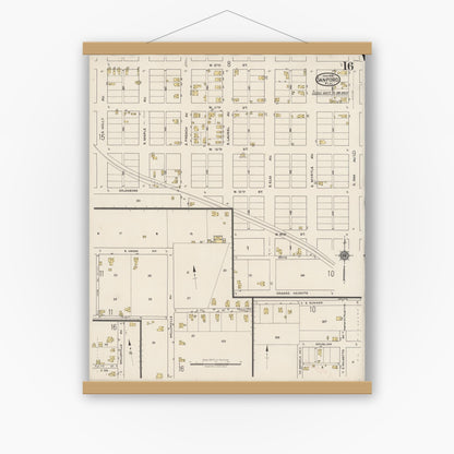 Old map wall art mockup — magnetic wood frame on white wall — Sanborn Fire Insurance Map from Sanford, Seminole County, Florida (1922), Sheet #0016