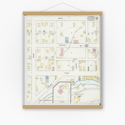 Old map wall art mockup — magnetic wood frame on white wall — Sanborn Fire Insurance Map from Berea, Cuyahoga County, Ohio (1893), Sheet #0002