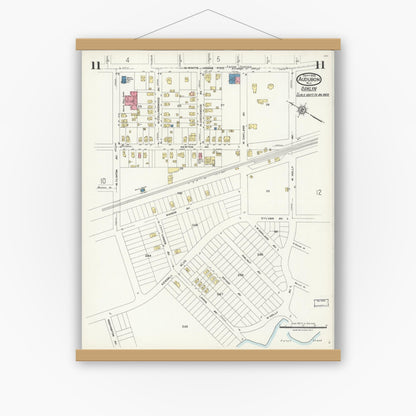 Old map wall art mockup — magnetic wood frame on white wall — Sanborn Fire Insurance Map from Audubon, Camden County, New Jersey (1924), Sheet #0011