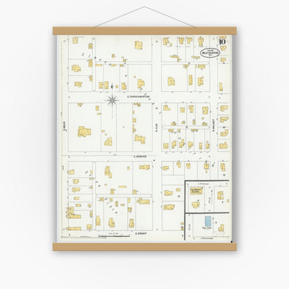 Old map wall art mockup — magnetic wood frame on white wall — Sanborn Fire Insurance Map from Weatherford, Parker County, Texas (1900), Sheet #0010