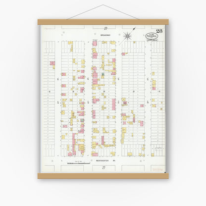 Old map wall art mockup — magnetic wood frame on white wall — Sanborn Fire Insurance Map from Peekskill, Westchester County, New York (1900), Sheet #0028