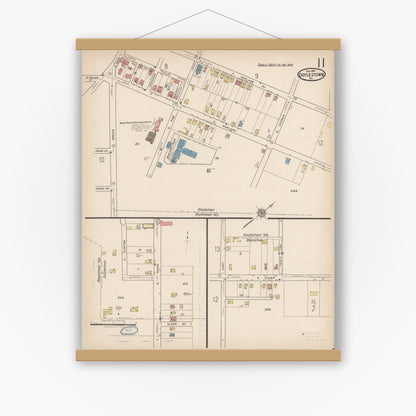 Old map wall art mockup — magnetic wood frame on white wall — Sanborn Fire Insurance Map from Doylestown, Bucks County, Pennsylvania (1922), Sheet #0011