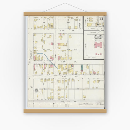 Old map wall art mockup — magnetic wood frame on white wall — Sanborn Fire Insurance Map from Ironton, Lawrence County, Ohio (1893), Sheet #0011