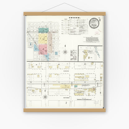 Old map wall art mockup — magnetic wood frame on white wall — Sanborn Fire Insurance Map from Perry, Dallas County, Iowa (1896) â€” Complete Set