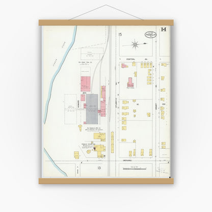 Old map wall art mockup — magnetic wood frame on white wall — Sanborn Fire Insurance Map from Franklin, Venango County, Pennsylvania (1901), Sheet #0014