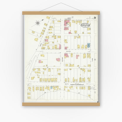 Old map wall art mockup — magnetic wood frame on white wall — Sanborn Fire Insurance Map from Mauch Chunk, Carbon County, Pennsylvania (1908), Sheet #0009