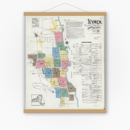 Old map wall art mockup — magnetic wood frame on white wall — Sanborn Fire Insurance Map from Nyack, Rockland County, New York. (1919), Sheet #0000