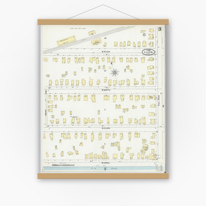Old map wall art mockup — magnetic wood frame on white wall — Sanborn Fire Insurance Map from Ilion, Herkimer County, New York (1897), Sheet #0003