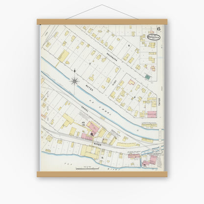 Old map wall art mockup — magnetic wood frame on white wall — Sanborn Fire Insurance Map from Menasha, Winnebago County, Wisconsin (1891), Sheet #0006