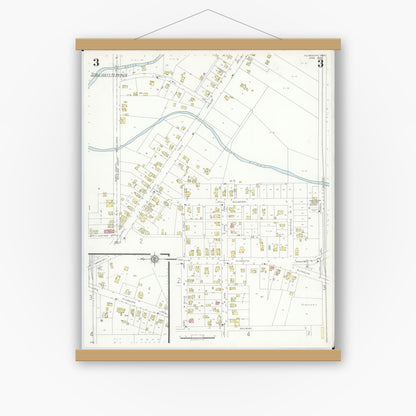 Old map wall art mockup — magnetic wood frame on white wall — Sanborn Fire Insurance Map from Plymouth, Huron And Richland Counties, Ohio (1938), Sheet #0003