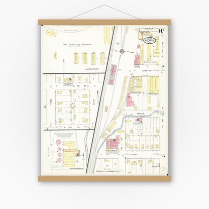 Old map wall art mockup — magnetic wood frame on white wall — Sanborn Fire Insurance Map from Atlantic, Cass County, Iowa (1913), Sheet #0011