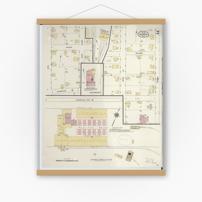 Old map wall art mockup — magnetic wood frame on white wall — Sanborn Fire Insurance Map from Hamden, Vinton County, Ohio (1911), Sheet #0002
