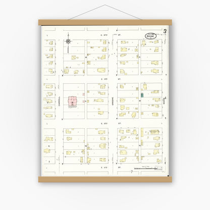 Old map wall art mockup — magnetic wood frame on white wall — Sanborn Fire Insurance Map from Boone, Boone County, Iowa (1909), Sheet #0005