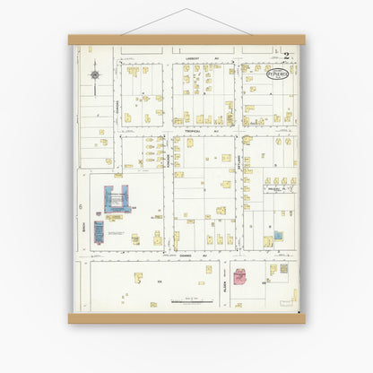 Old map wall art mockup — magnetic wood frame on white wall — Sanborn Fire Insurance Map from Fort Pierce, St Lucie County, Florida (1918), Sheet #0002
