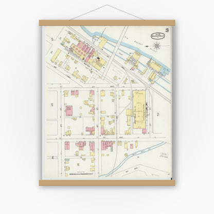 Old map wall art mockup — magnetic wood frame on white wall — Sanborn Fire Insurance Map from Beaver Falls, Beaver County, Pennsylvania (1896), Sheet #0003
