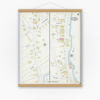 Old map wall art mockup — magnetic wood frame on white wall — Sanborn Fire Insurance Map from Saint Ignace, Mackinac County, Michigan (1896), Sheet #0004