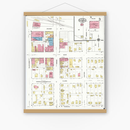 Old map wall art mockup — magnetic wood frame on white wall — Sanborn Fire Insurance Map from Reinbeck, Grundy County, Iowa (1921), Sheet #0003