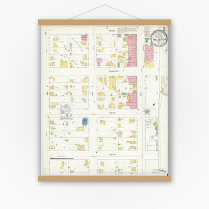 Old map wall art mockup — magnetic wood frame on white wall — Sanborn Fire Insurance Map from Walkerton, Saint Joseph County, Indiana (1904), Sheet #0001