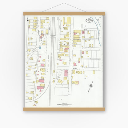 Old map wall art mockup — magnetic wood frame on white wall — Sanborn Fire Insurance Map from Avella, Washington County, Pennsylvania (1927), Sheet #0002