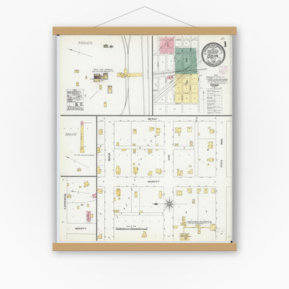Old map wall art mockup — magnetic wood frame on white wall — Sanborn Fire Insurance Map from Odin, Marion County, Illinois (1906) - Complete Map Set