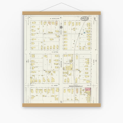 Old map wall art mockup — magnetic wood frame on white wall — Sanborn Fire Insurance Map from Fond du Lac, Fond du Lac County, Wisconsin (1915), Sheet #0007