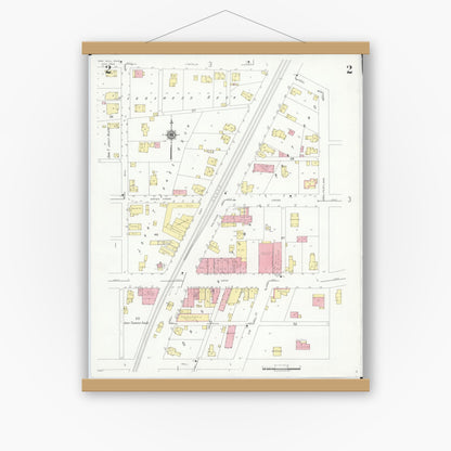 Old map wall art mockup — magnetic wood frame on white wall — Sanborn Fire Insurance Map from Oak Hill, Jackson County, Ohio (1940), Sheet #0002