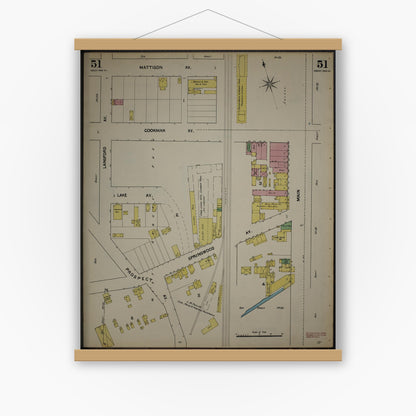 Old map wall art mockup — magnetic wood frame on white wall — Sanborn Fire Insurance Map from New Jersey Coast, New Jersey Coast, New Jersey (1890), Sheet #0051