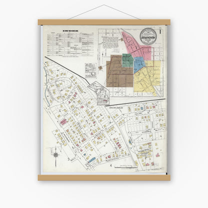 Old map wall art mockup — magnetic wood frame on white wall — Sanborn Fire Insurance Map from Birmingham, Oakland County, Michigan (1921) - Complete Map Set