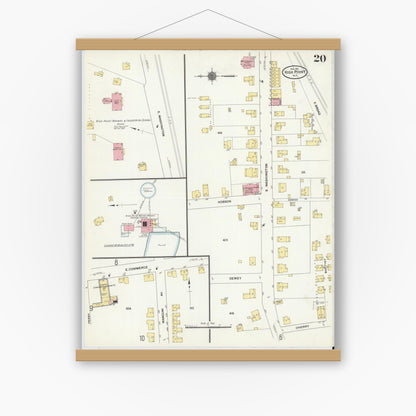 Old map wall art mockup — magnetic wood frame on white wall — Sanborn Fire Insurance Map from High Point, Guilford County, North Carolina (1911), Sheet #0020