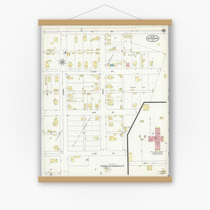 Old map wall art mockup — magnetic wood frame on white wall — Sanborn Fire Insurance Map from Mount Vernon, Posey County, Indiana (1907), Sheet #0006