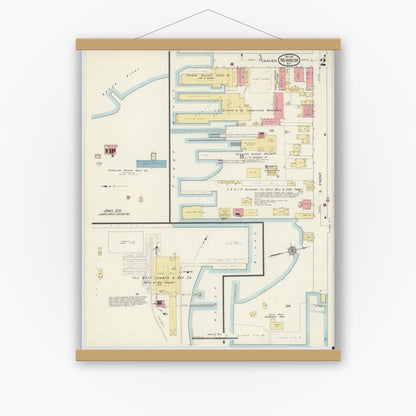 Old map wall art mockup — magnetic wood frame on white wall — Sanborn Fire Insurance Map from New Bern, Craven County, North Carolina (1913), Sheet #0002